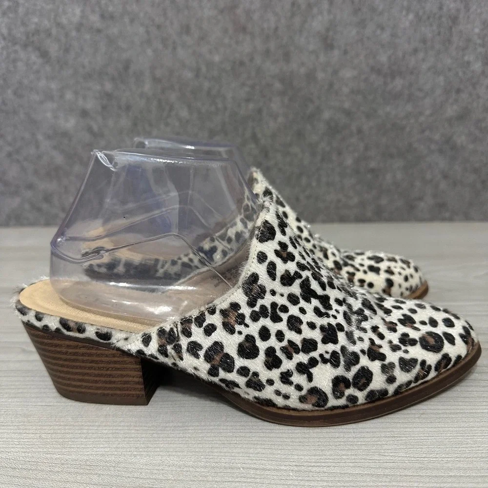 CL by Laundry Faux Fur Leopard Print‎ Mule Heels Womens Size 8